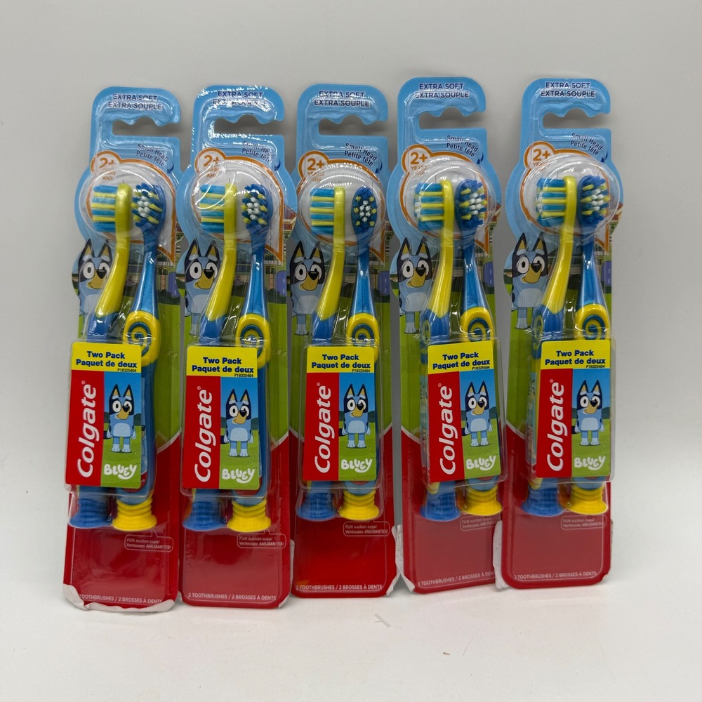 Colgate Toothbrush 2-Pack Kids Ages 2-5 Blue Yellow Bluey 5 Count Bulk Set